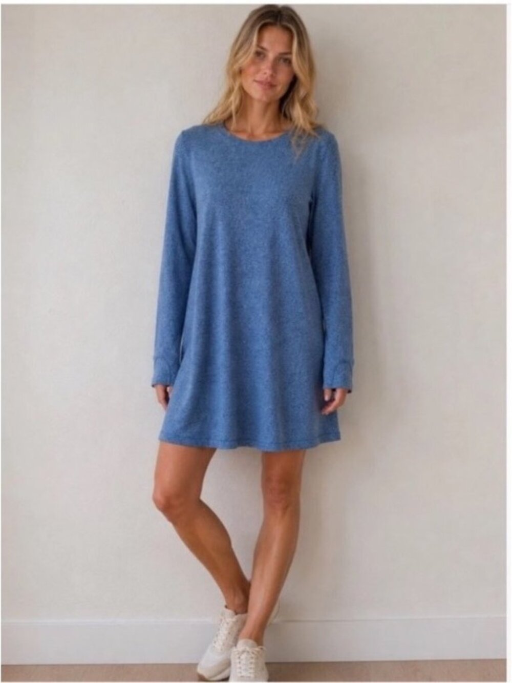 Athleta Uptempo Dress Womens Heathered Blue L Athleisure Performance fabric L/S